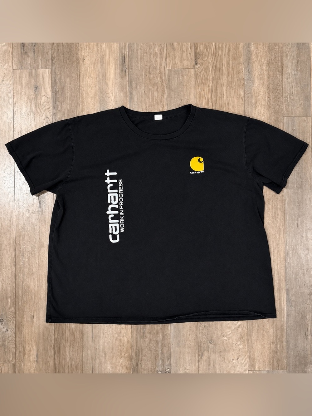 Carhartt Inspired Black Short Sleeve Tee with Yellow Chest Emblem